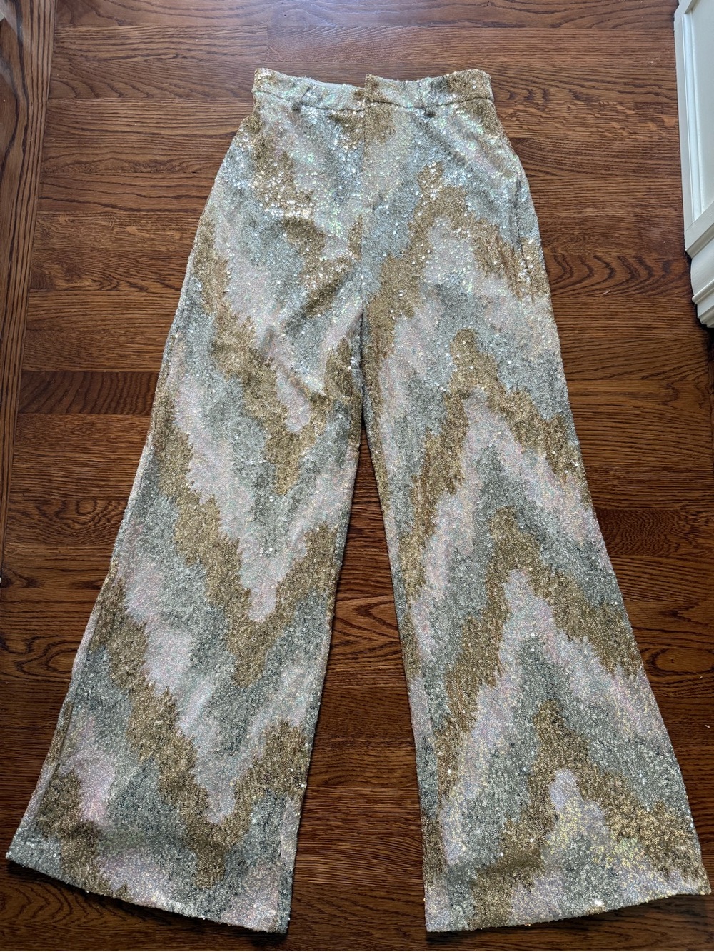12TH TRIBE Genevieve Ivory Multi Sequin Flare 
Wide Leg Trousers Pants Rave S